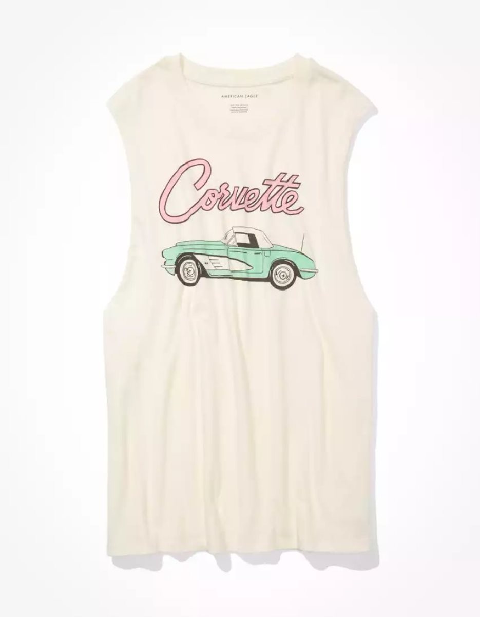 T Shirt Graphique American Eagle AE Corvette Cutoff Tank Top Blanche Femme | WFZ-31154206